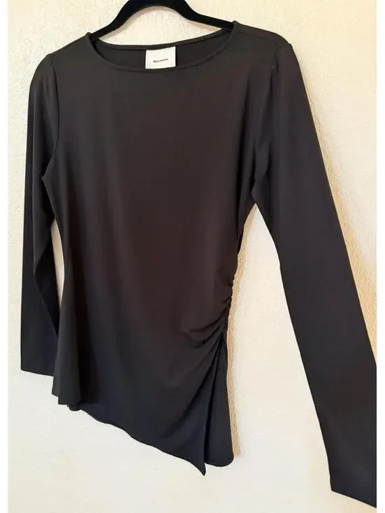 New Reformation Margot Asymmetric Peplum Knit Top In Black Size L - Picture 2 of 8